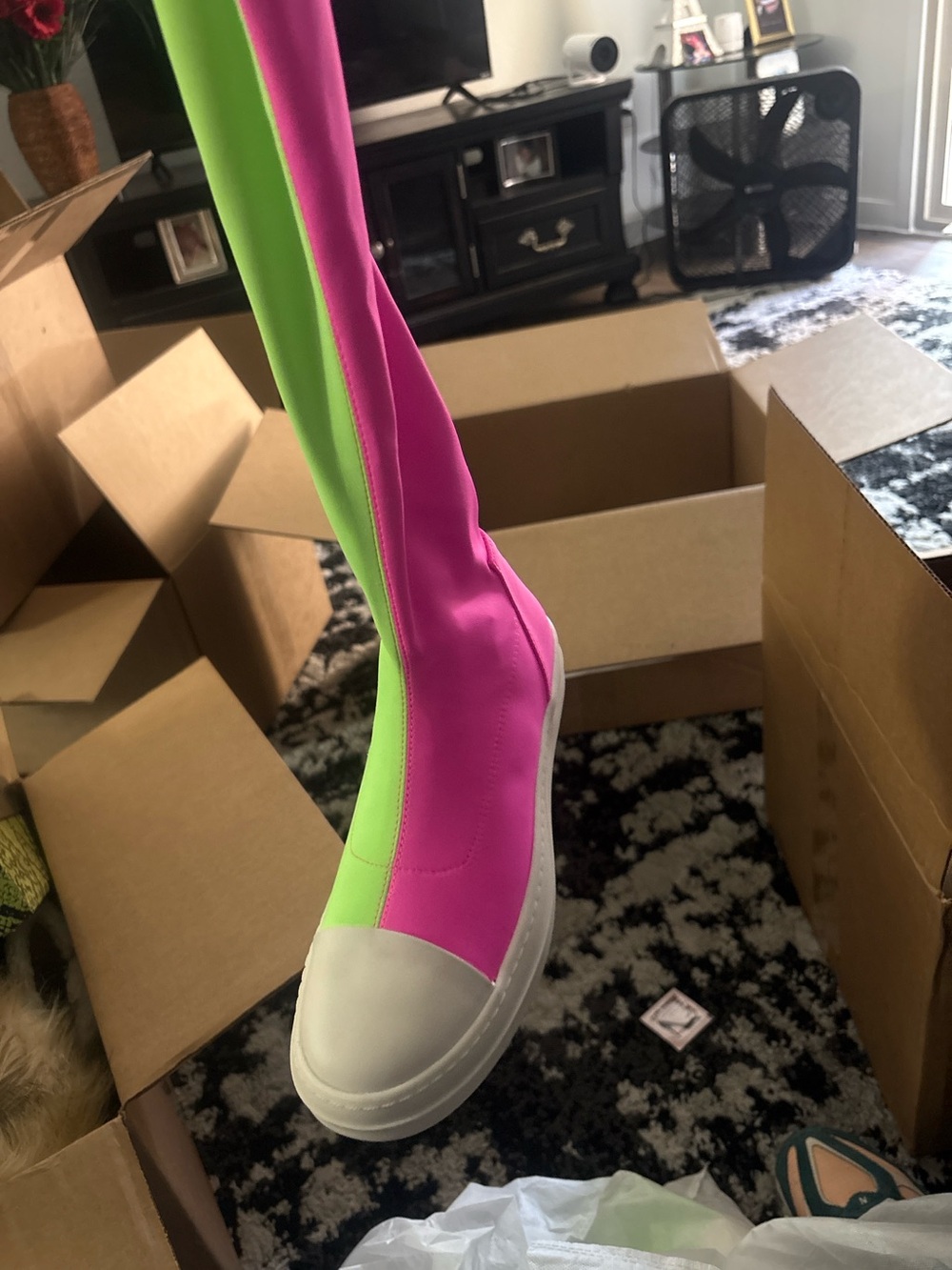 women Neon Green and Pink Slip-On Sneakers